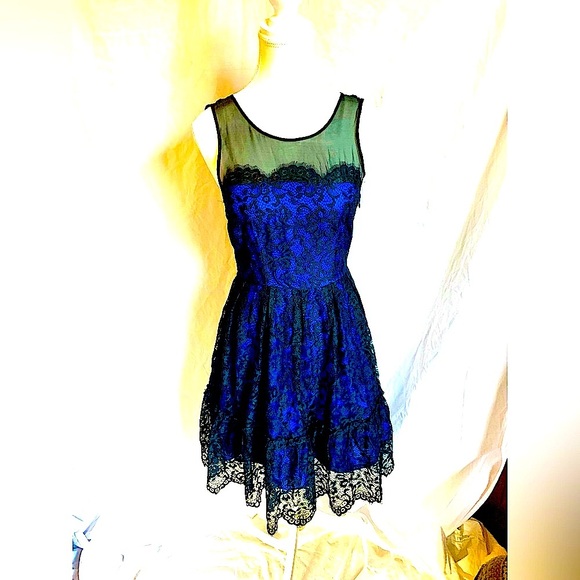 Moulinette Soeurs Black Lace Blue Dress Prom Wedding Guest Whimsigoth Size 0 - Picture 1 of 13